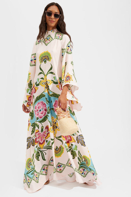 Exquisite Sunshine Floral Print Flowing Maxi Dress